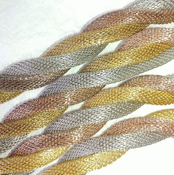 TRI-COLOR MESH TWISTED NECKLACE - 35" LONG - Picture 2 of 5